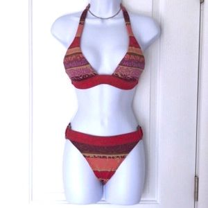 VS striped floral-print halter bikini Size S